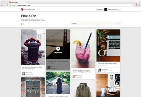 Pinterest vam omogoča, da izberete sliko in ključne besede za oglaševalske akcije s promocijskimi zatiči. 