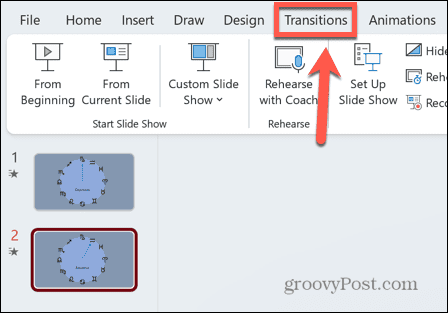 PowerPoint prehodi meni