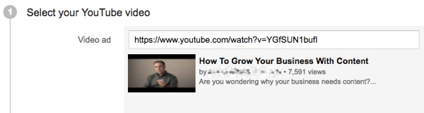 Dodajte povezavo do videoposnetka za oglaševalsko akcijo YouTube.