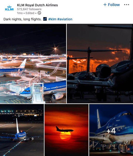Prispevek na strani KLM LinkedIn za več fotografij