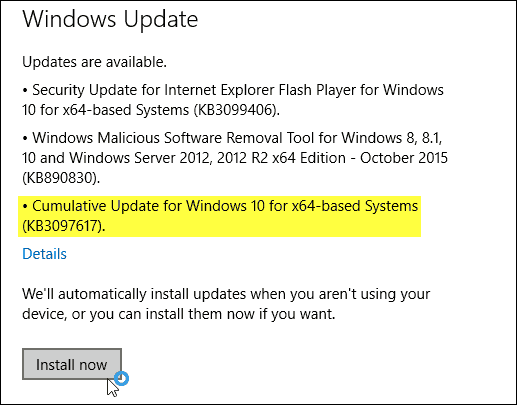 Zbirna posodobitev sistema Windows 10 KB3097617 je zdaj na voljo