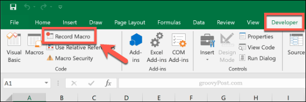 Gumb za snemanje makra v programu Microsoft Excel