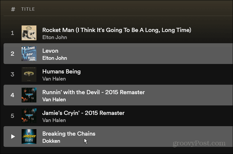 posamezne pesmi na seznamu predvajanja Spotify
