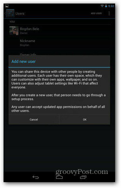 Opozorilo uporabniških računov Nexus 7