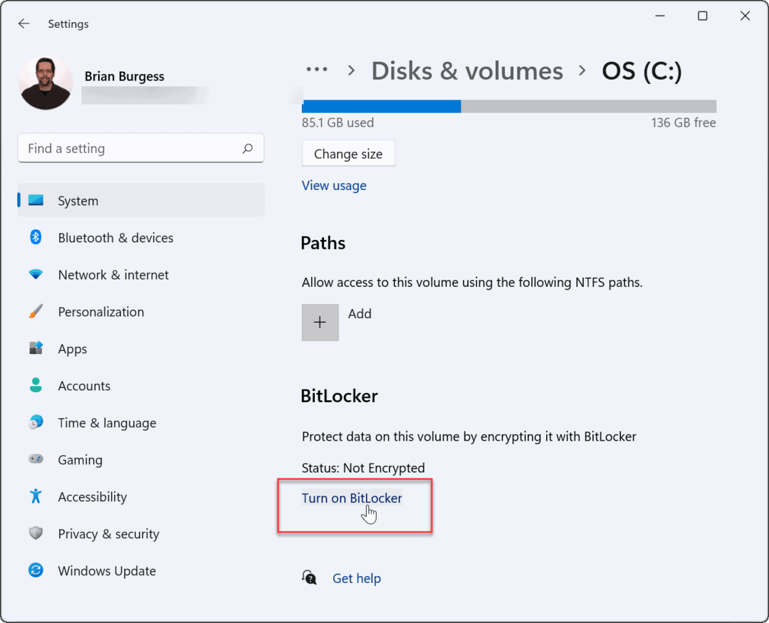 Vklopite Bitlocker, uporabljajte šifriranje bitlockerja v sistemu Windows 11