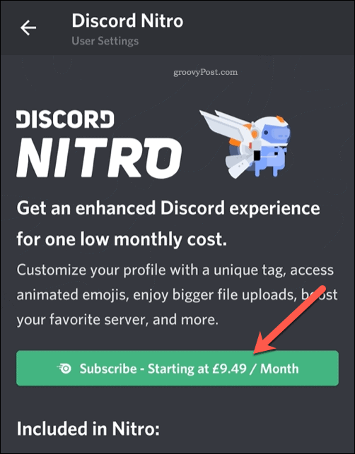 Gumb Discord Nitro Mobile Subscribe