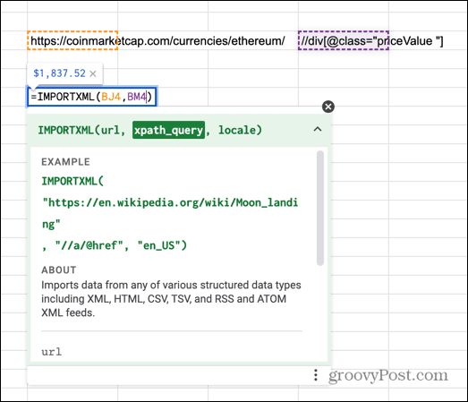 google sheets importxml