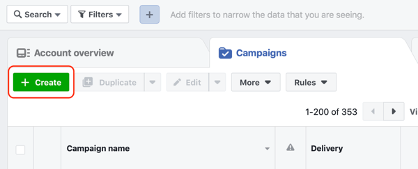 Kako ciljati na tople potencialne stranke z oglasi Facebook Messenger, 1. korak, ustvarite oglaševalsko akcijo v upravitelju oglasov