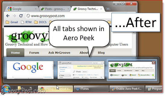 Omogoči Aero Peek na vseh zavihkih Google Chrome