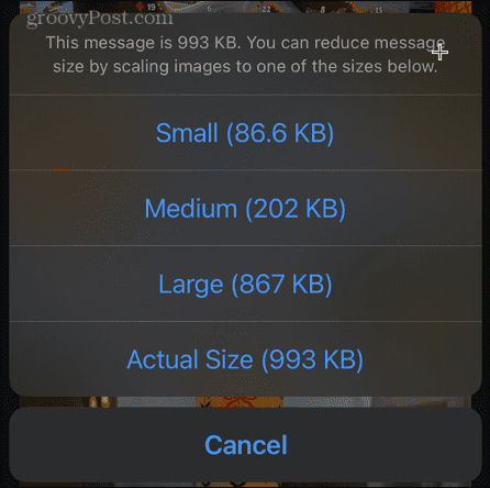 iphone velikost slike e-pošte