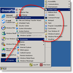Zaženite program za defragmentiranje diska iz sistema Windows XP