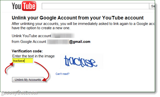 potrdite, da želite prekiniti povezavo med računi google in youtube