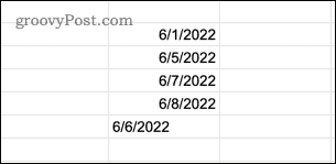 Primer besedilnih vrednosti datuma v Google Preglednicah