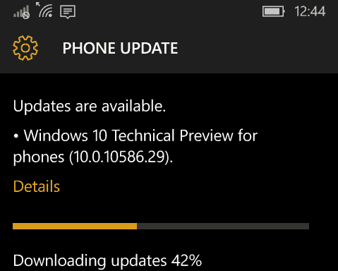 Windows 10 Mobile Build 10586.29 Vrača se za Windows Phone