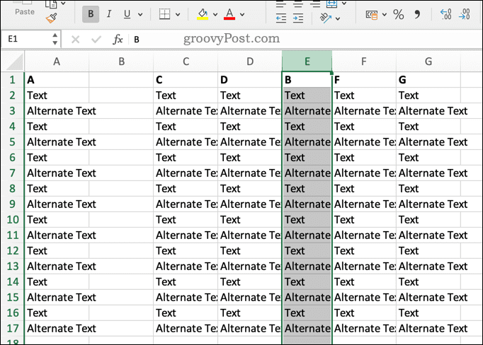 Prepisovanje Excelovega stolpca