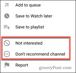 Zaustavitev YouTubovega videoposnetka ali priporočila za kanale