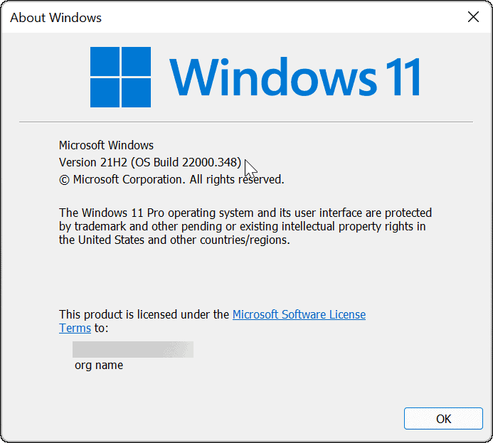 Različica in izdelava sistema Windows 11 prek ukaza winver