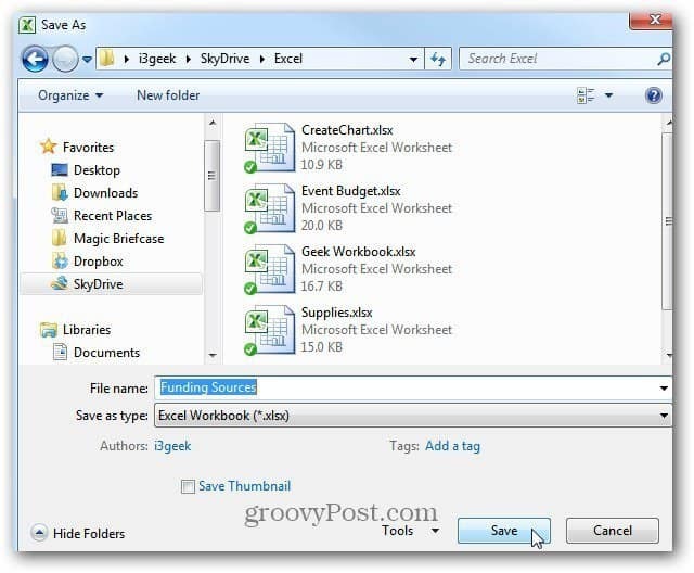 Shrani Excelov dokument v SkyDrive