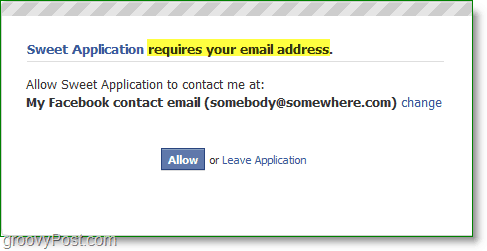 Slika zaslona za neželeno e-pošto v Facebooku - zahteva vaš e-poštni naslov