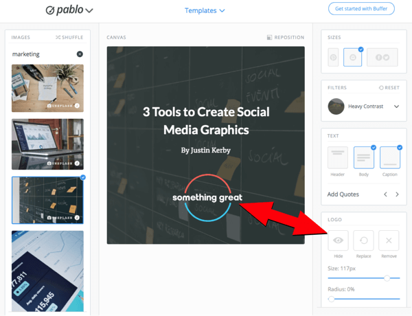 Uporabite Pablo za ustvarjanje slik za družabna omrežja, 6. korak.