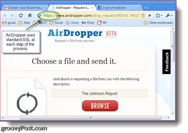 AirDropper Dropbox - Izberite datoteko za pošiljanje