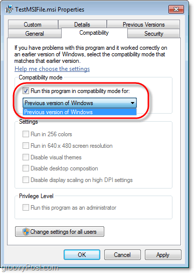 kako si ogledate informacije o združljivosti datoteke Windows 7 msi