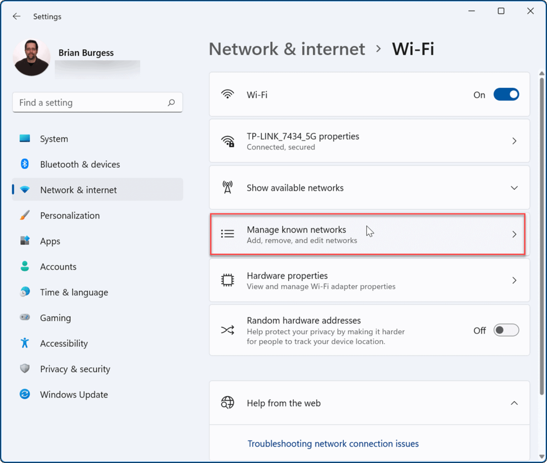 Pozabite na omrežje Wi-Fi v sistemu Windows 11