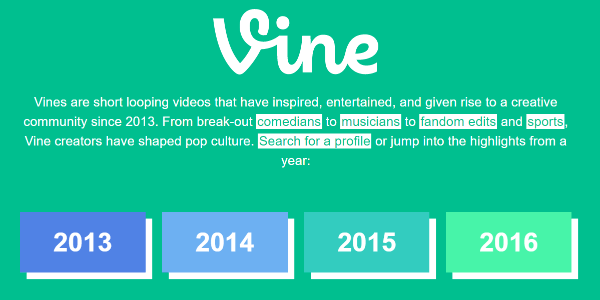 Twitter je na spletnem mestu Vine tiho predstavil arhiv trte od 2013 do 2016.