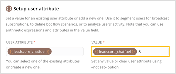 Ustvarite nov uporabniški atribut in mu v Chatfuel nastavite vrednost.