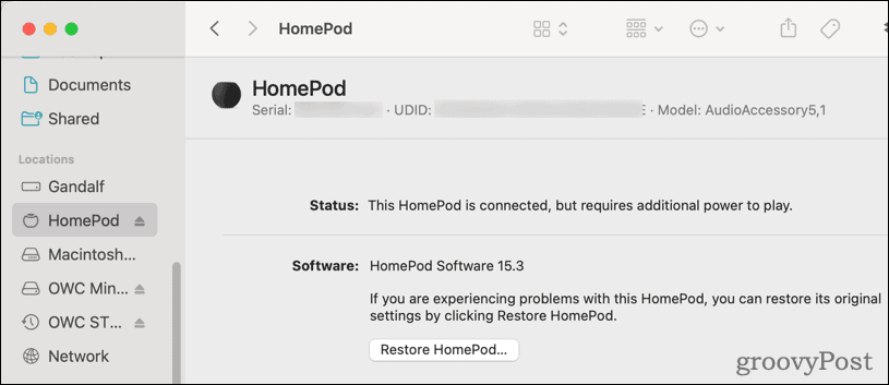 Obnovite HomePod iz macOS-a