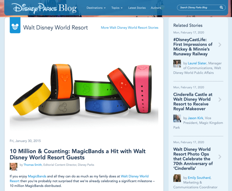 Članek Disney MagicBand z bloga Disney