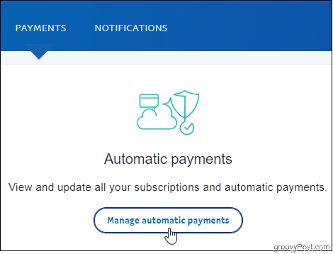PayPal Kliknite Upravljanje samodejnih plačil