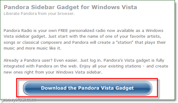 naložite pripomoček pandora Windows 7