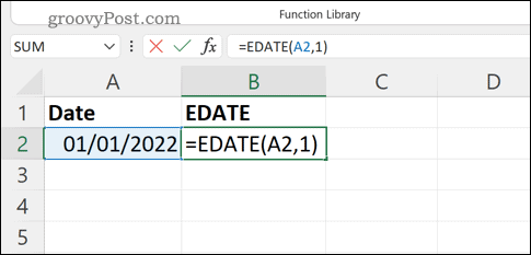 Vnesite formulo EDATE v vrstico s formulo v Excelu