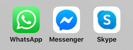 ikone za WhatsApp, Facebook Messenger in Skype