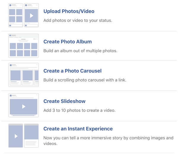 Primer možnosti objav Facebook slike in video posnetka.