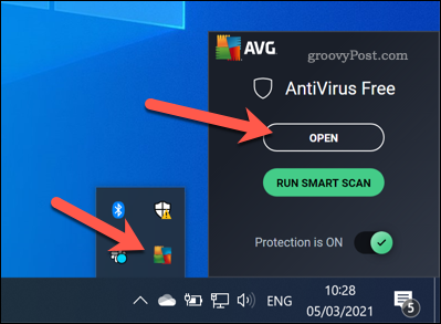 Odpiranje vmesnika AVG v sistemu Windows