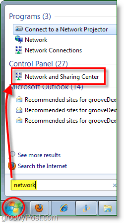 dostop do omrežja in centra za skupno rabo v operacijskem sistemu Windows 7