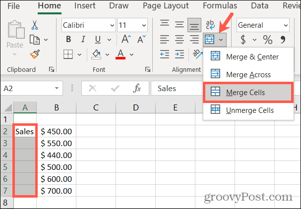 Če želite zasukati besedilo, v Excelu združite celice