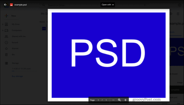 Odpiranje datoteke PSD v Googlu Drive