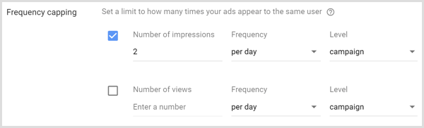 Nastavitve omejevanja pogostosti za oglaševalsko akcijo Google AdWords.