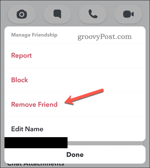 Možnost odstranitve prijatelja Snapchat