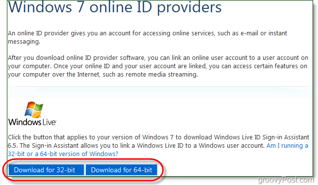naložite pomočnika za prijavo v sistem Windows 7 v živo