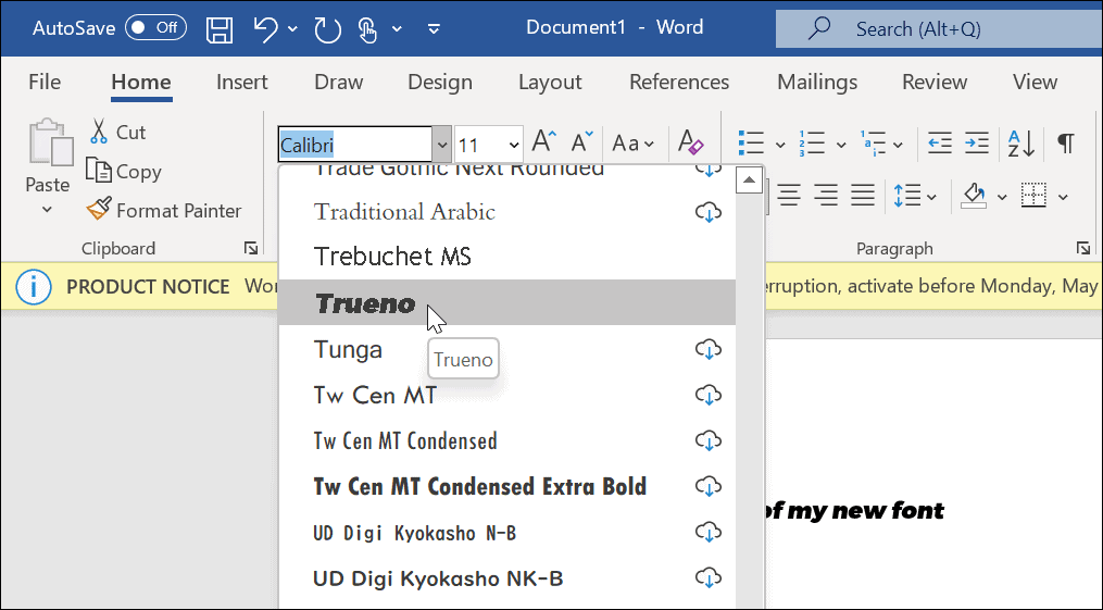 Nova pisava v Microsoft Wordu