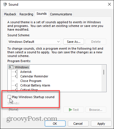 Predvajajte Windows Startup Sound Windows 11