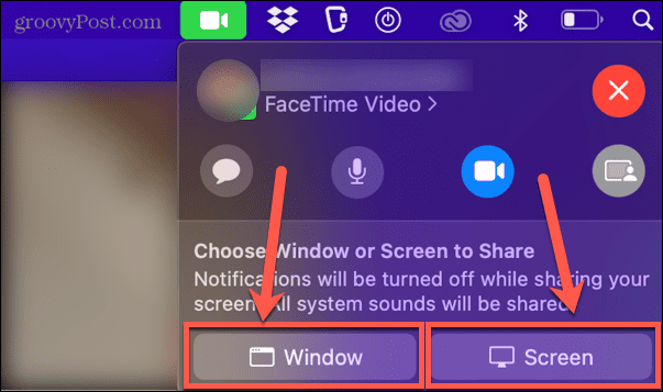 facetime okno ali deljenje zaslona
