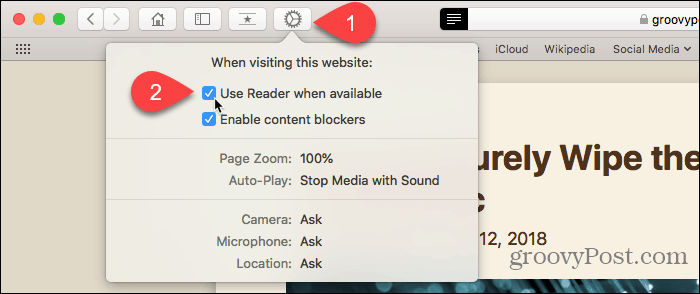 Uporabite gumb Nastavitve spletnega mesta v Safariju za Mac