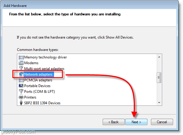 Posnetek zaslona za omrežje Windows 7 - izberite omrežne adapterje