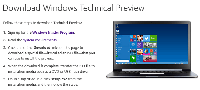 Prenesite sistem Windows 10 Technical Preview