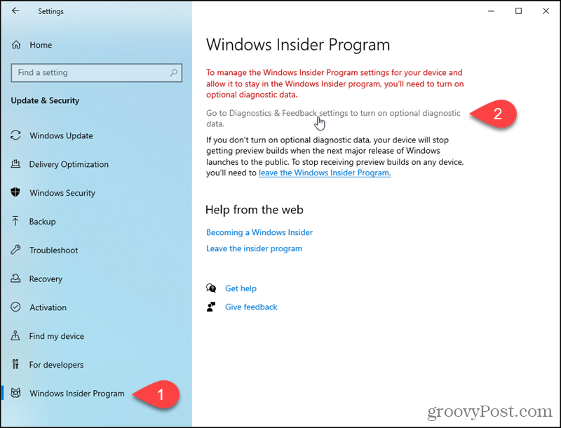 Pojdite na nastavitve za diagnostiko in povratne informacije sistema Windows 10